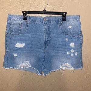 Distressed Light Wash Denim Shorts, US 15